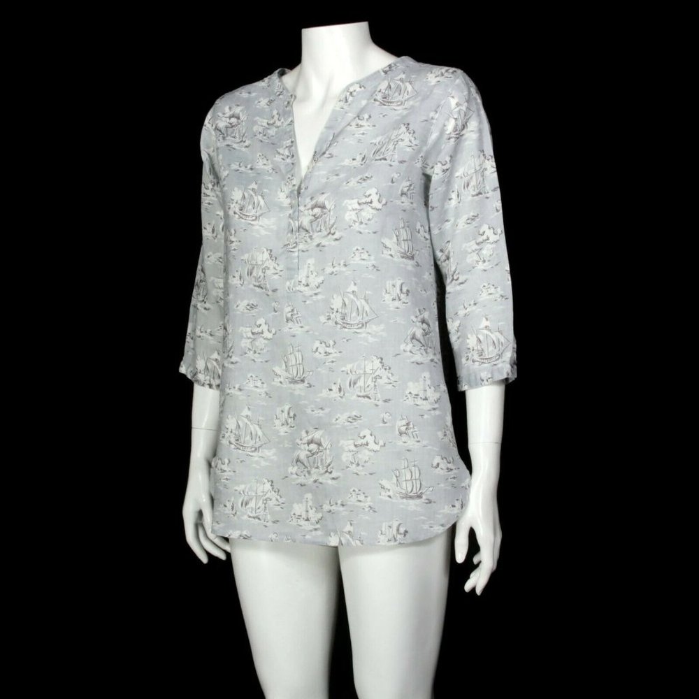 Cabbages & Roses Uniqlo Linen Tunic Top Nautical Boat Ship Lighthouse size S 127